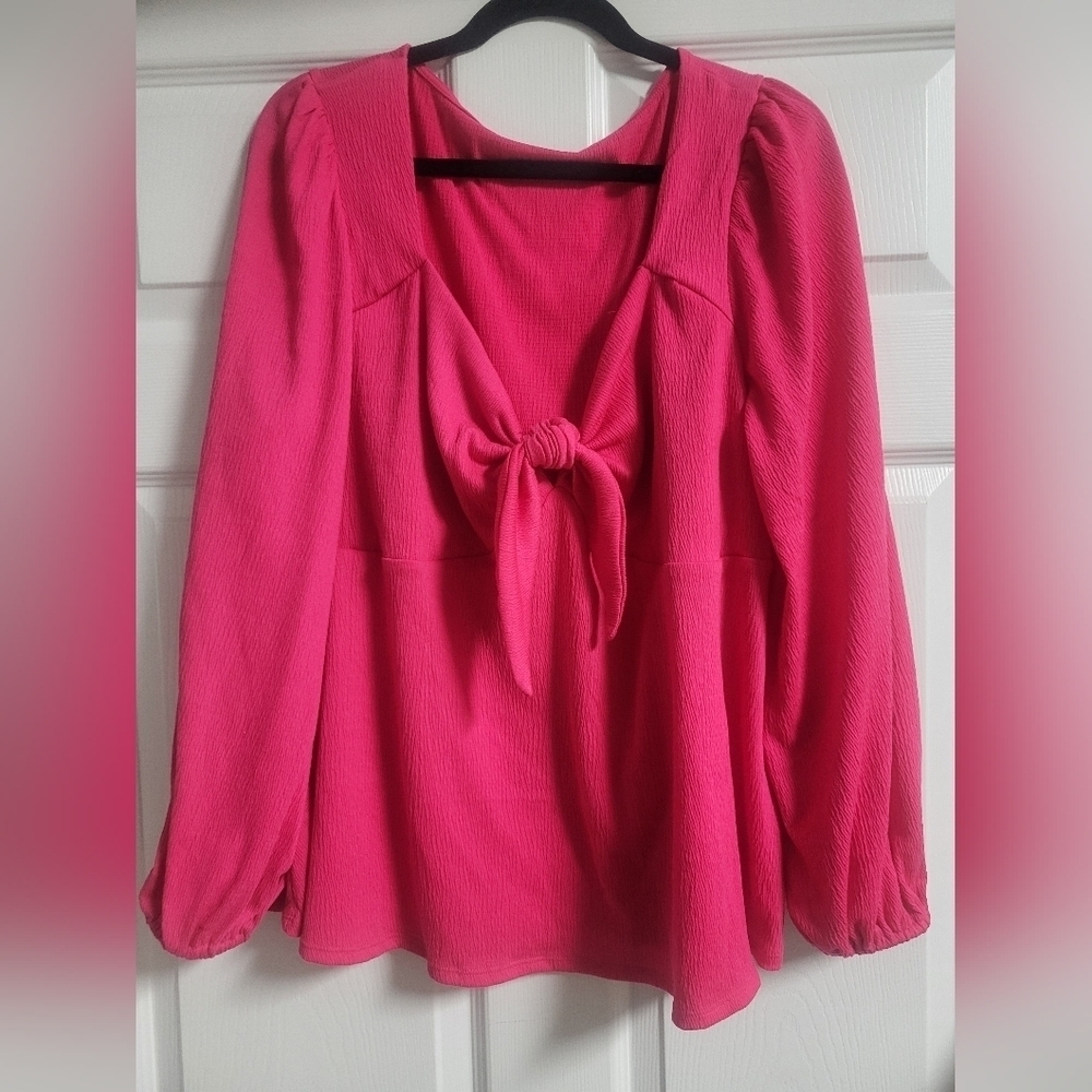 Ava & Viv - Women's Hot Pink Tie Top- Size 1X